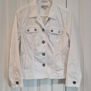 White Stretch Cotton Jacket Jones New York Sport M Silver Button Front